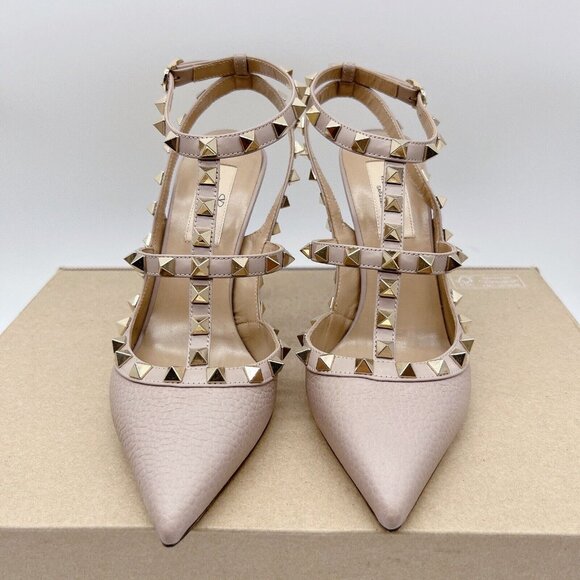 Valentino Rockstud Ankle Strap Pumps 100 Heel Poudre LeatherEU 36 - Picture 7 of 15